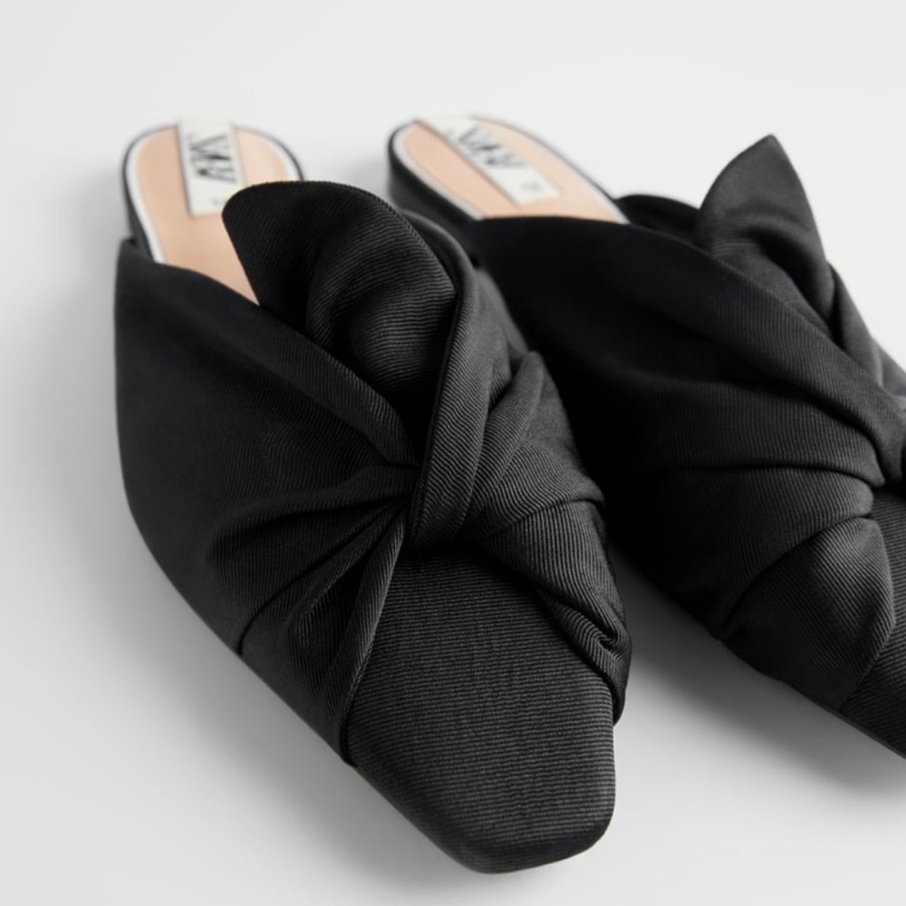 Zara Black Mules With Fabric Knot